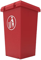 contenedor de plástico rectangular color rojo para basura con tapa hermética de 100 litros
